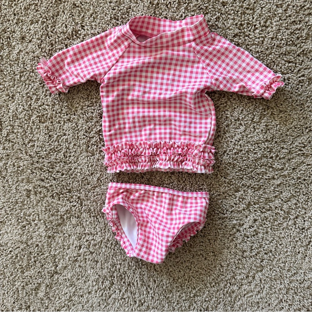 Ruffle Butts swim | pink gingham two piece | size 3-6 months | worn once